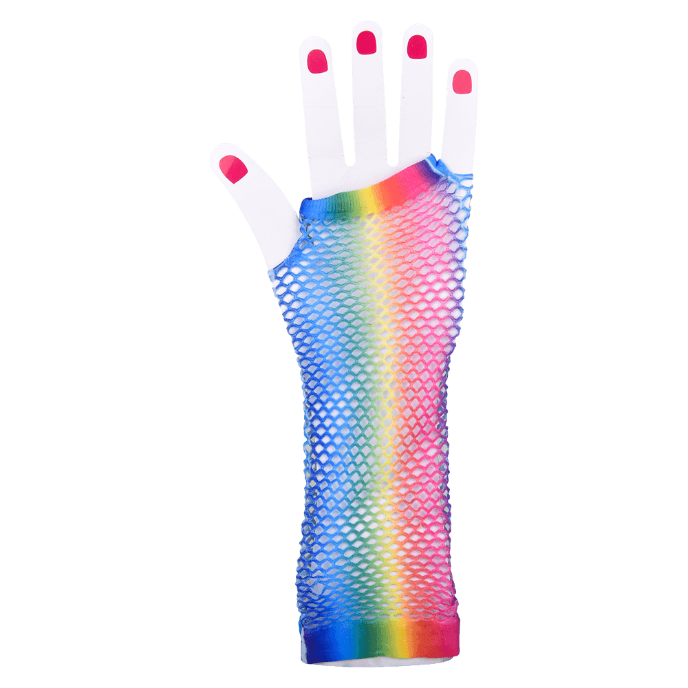 Rainbow Fishnet Gloves